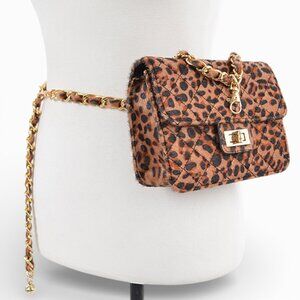 BNWT Leopard Print Quilted Chain Belt Fanny Pack Animal Print Bag Charm